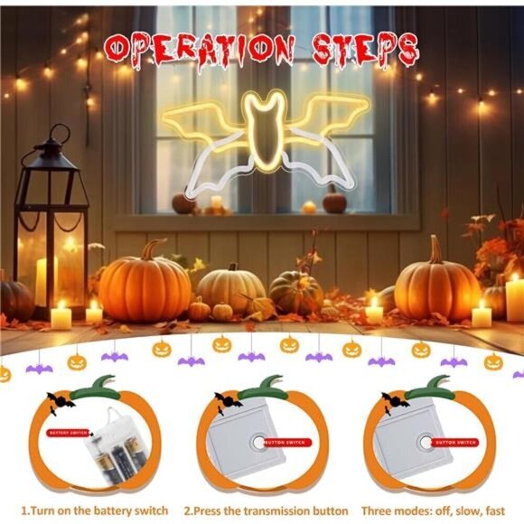 Halloween Neon Sign Flying Bat Light Adjustable Speed, Neon Halloween Decoration - Picture 5 of 8